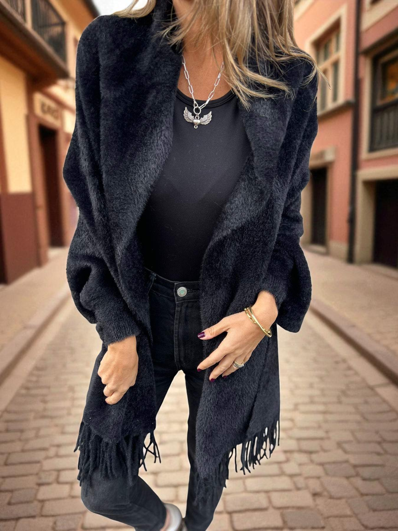 JUSTYNA™ | PŁASZCZ Z FRĘDZLAMI