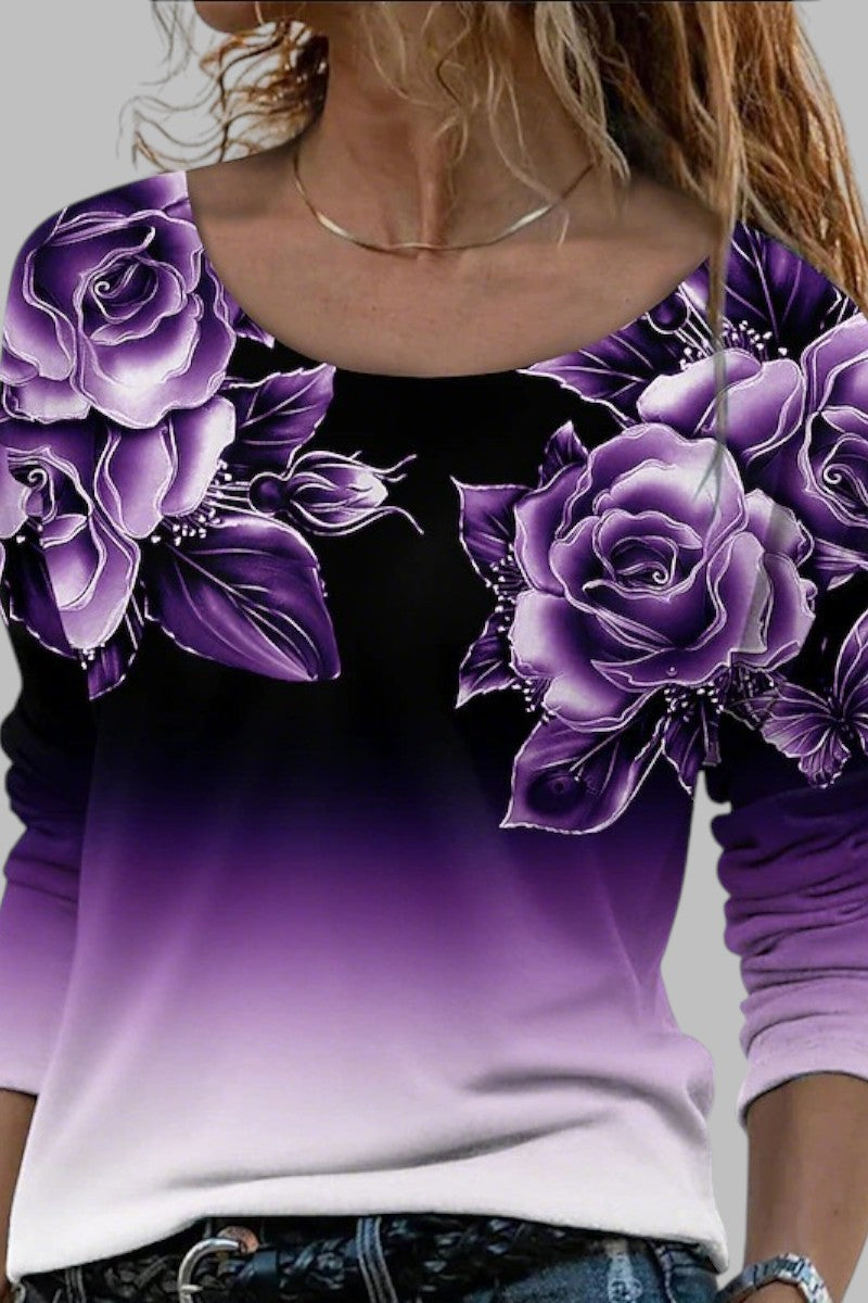 FLORIENNE™ | BLUZKA Z DŁUGIM RĘKAWEM I KWIATOWYM NADRUKIEM