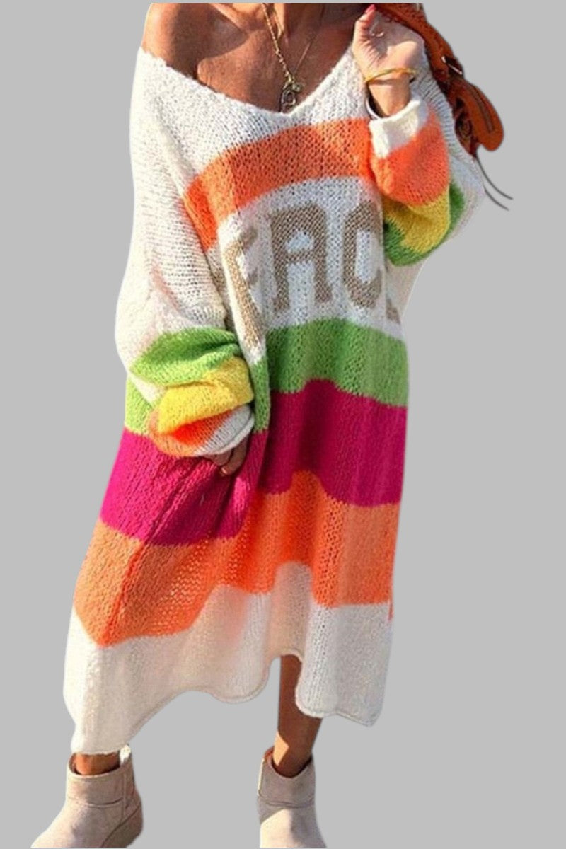 Nela™ | Kaszmirowa sukienka sweterkowa z dekoltem w serek i długim rękawem