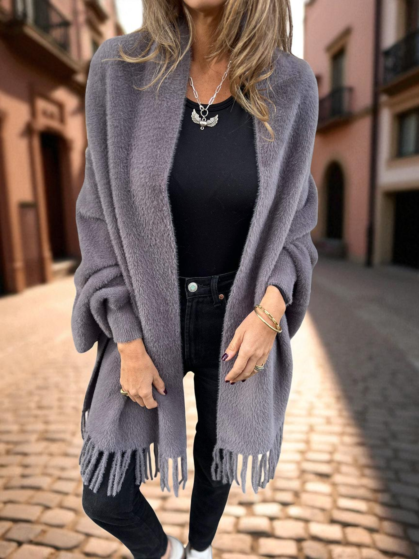 JUSTYNA™ | PŁASZCZ Z FRĘDZLAMI