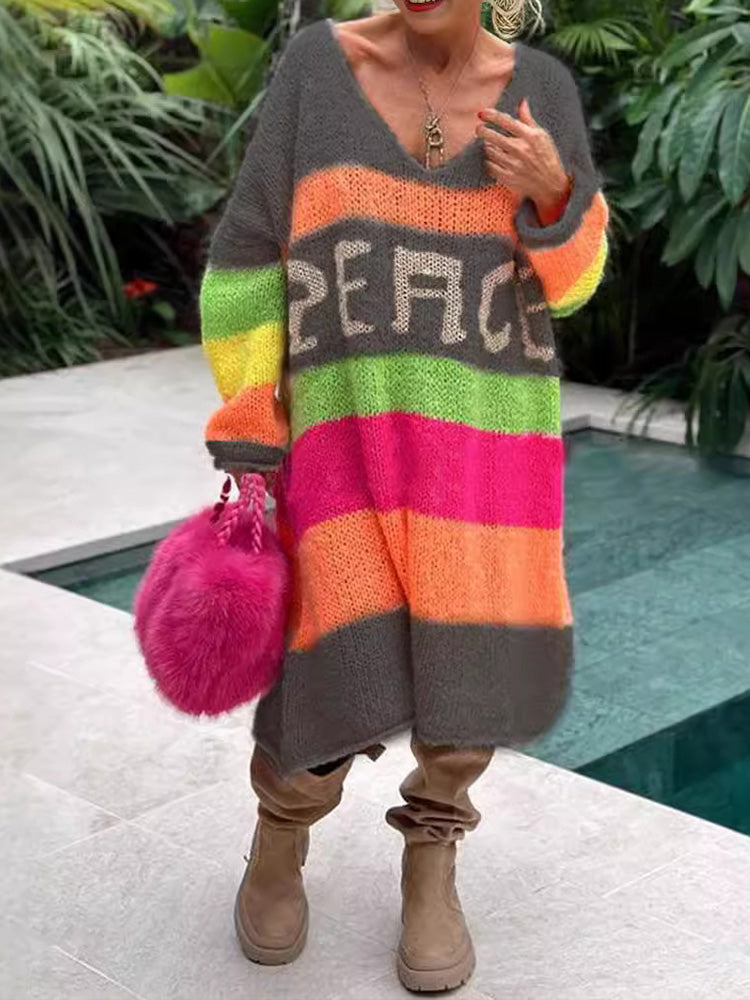 Nela™ | Kaszmirowa sukienka sweterkowa z dekoltem w serek i długim rękawem